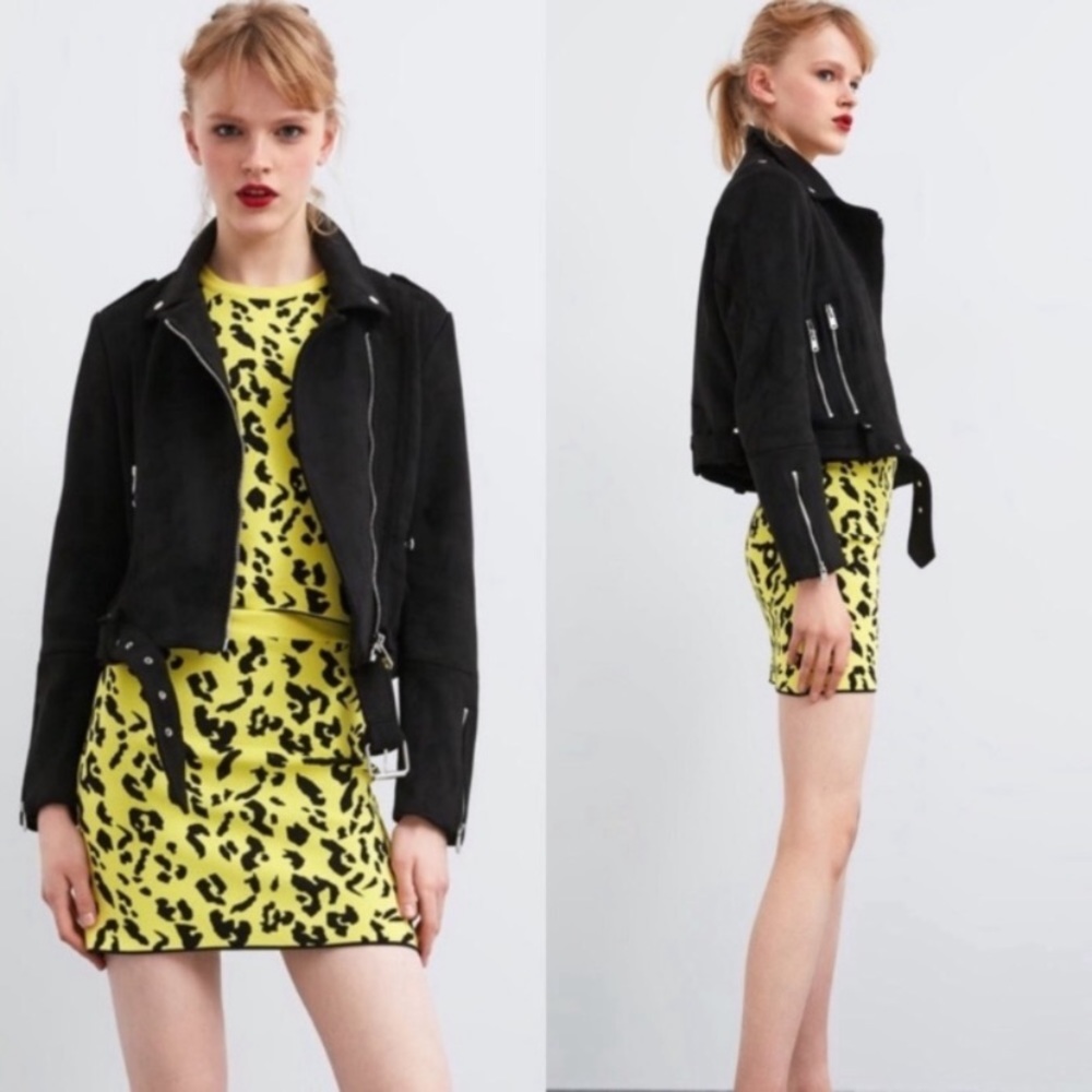 NWT edgy minimalist contemporary streetwear Zara black faux suede biker jacket